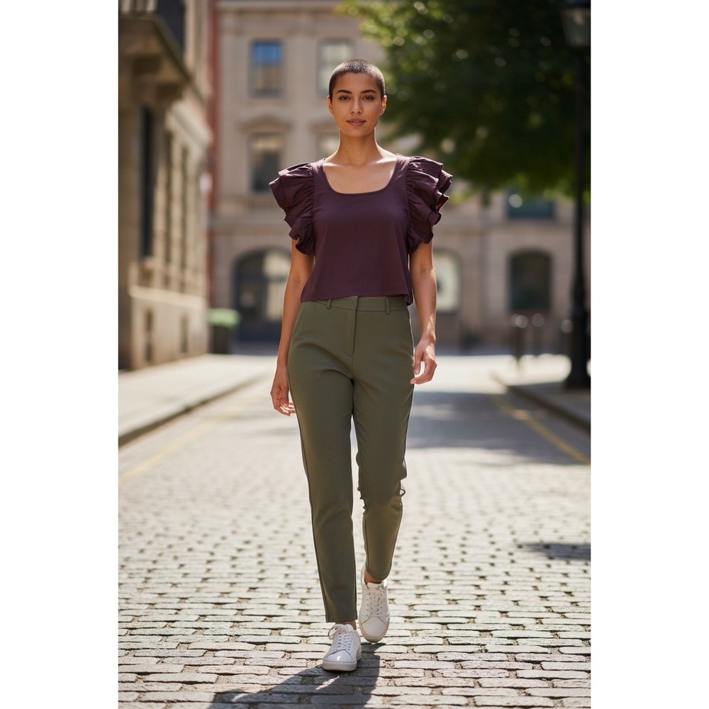 A New Day Flutter Sleeve Top Women's Small Brown Scoop Neck NWT Cotton Blend